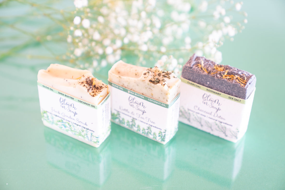 three bars of natural handmade soap