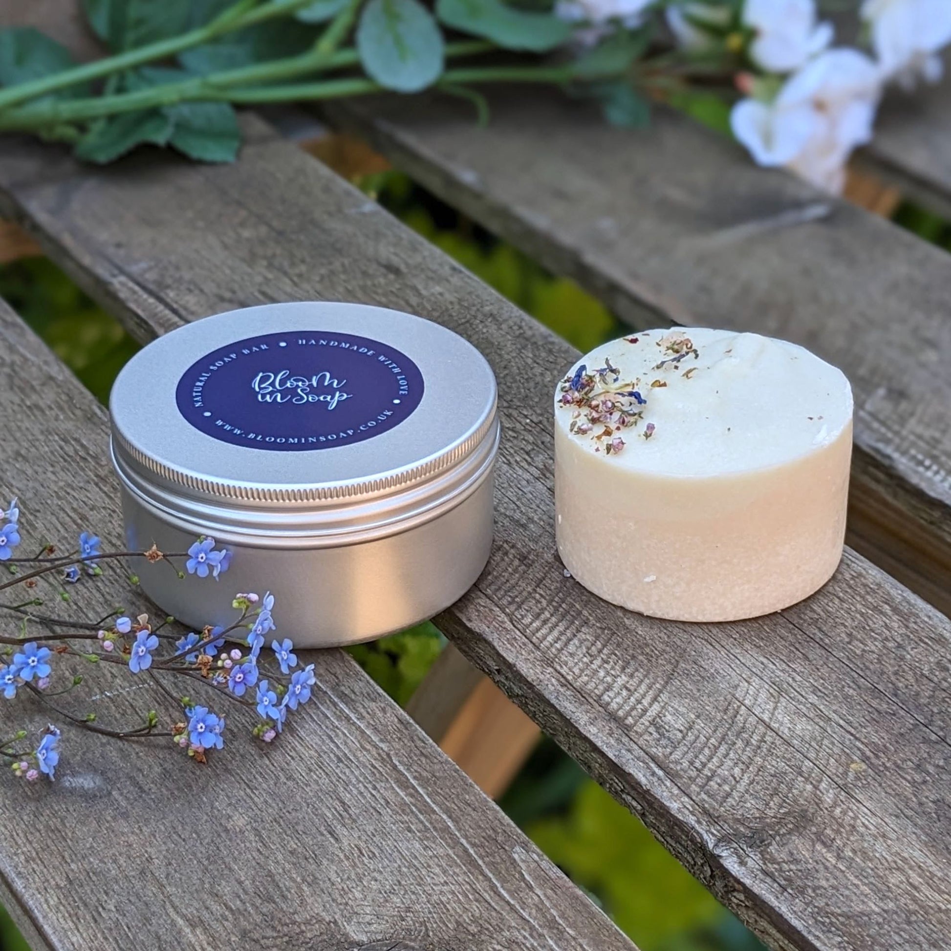 Naked Flower travel soap in a tin