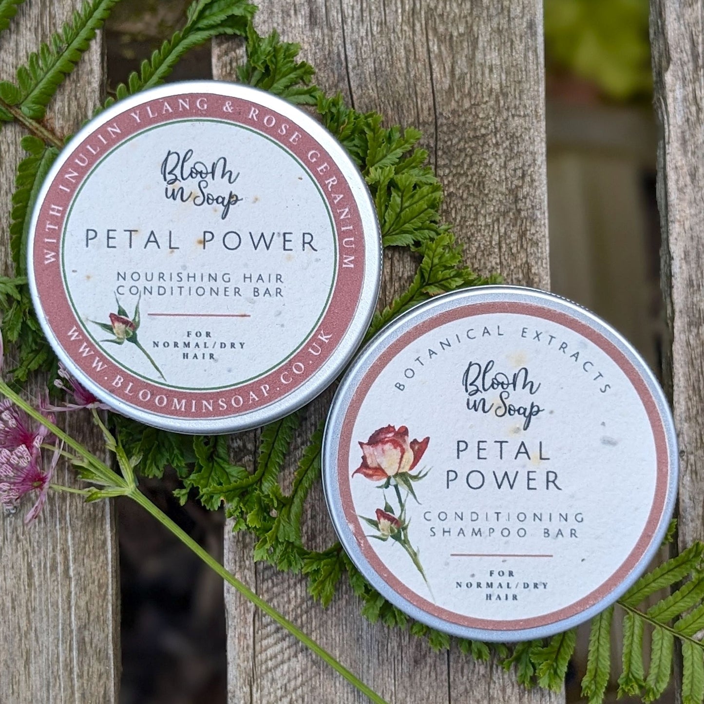 Petal Power shampoo and conditioner bars from Bloom In Soap