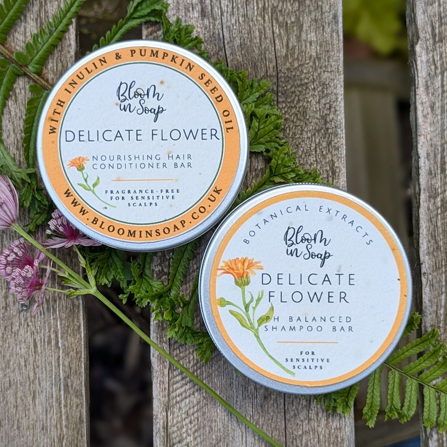 Delicate Flower unfragranced shampoo bars and hair conditioner bars